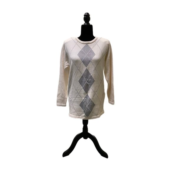 Liz Claiborne Women’s Beige Argyle Diamond Sweater, Small, Pre-owned - Picture 3 of 6